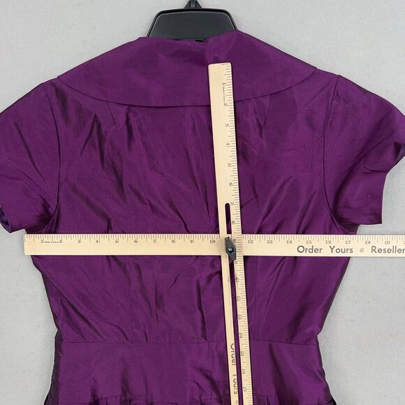 Teri Jon Rickie Freeman Dress Women 6 Purple Silk Shirt Belted Pleated MOB Party - Picture 11 of 14